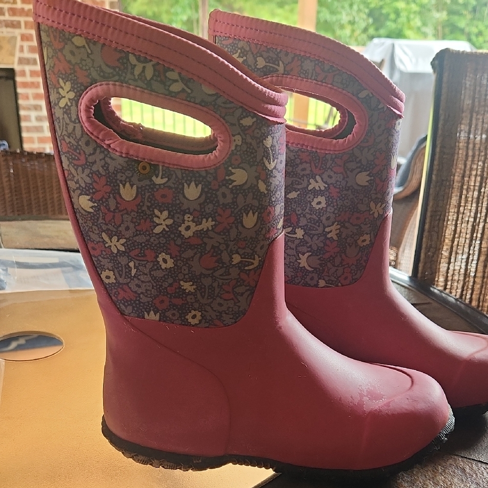 Kids Pink Floral Rain Boots
